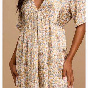 Lulu's women’s XL Mini Dress/Tunic Yellow and Blue‎ Floral Dress NWT
